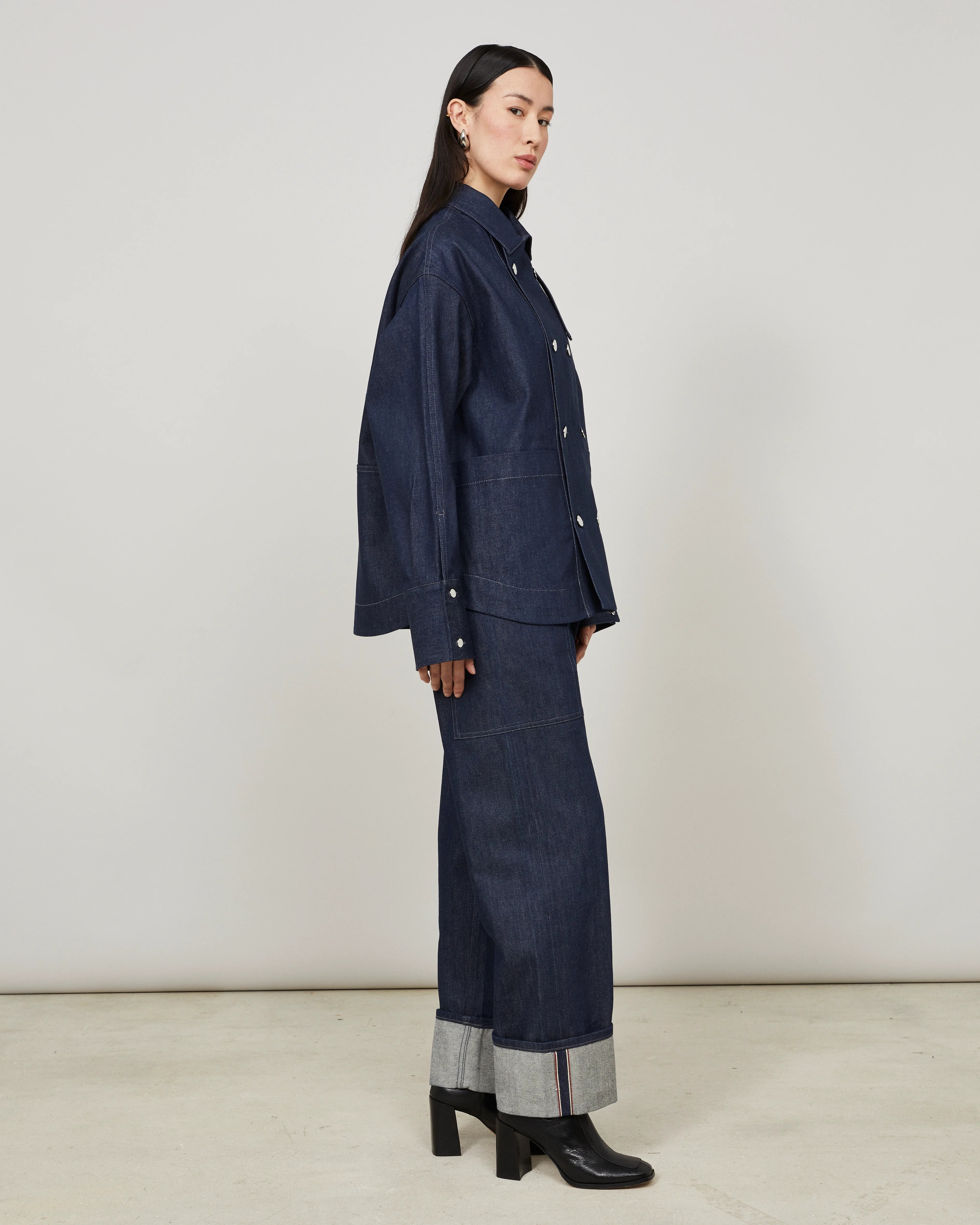 COOKE - Veste boxy en denim indigo