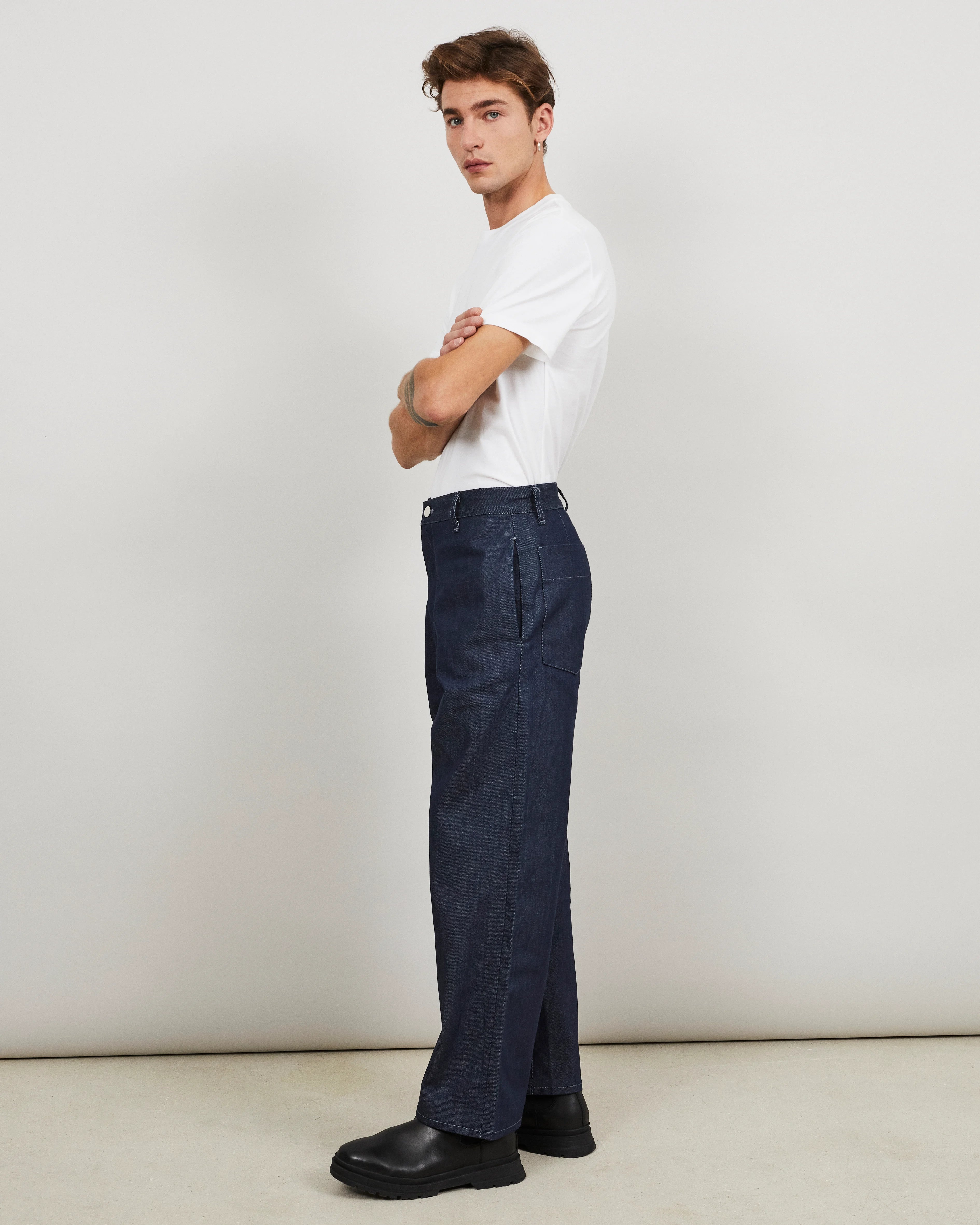AMPIO - Pantalon ample en denim indigo