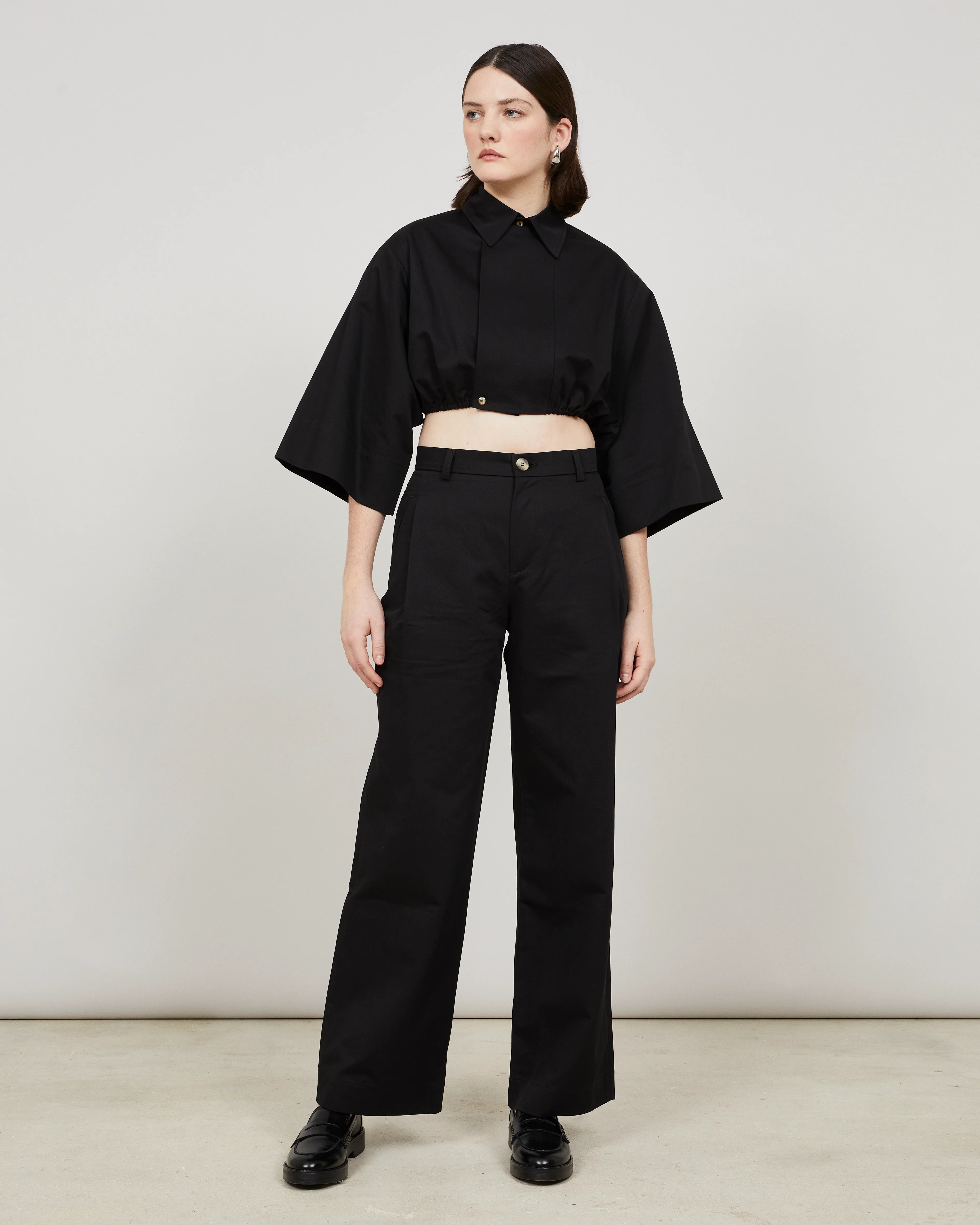 SOUTH - Wide-leg pleated trouser in cotton-linen twill