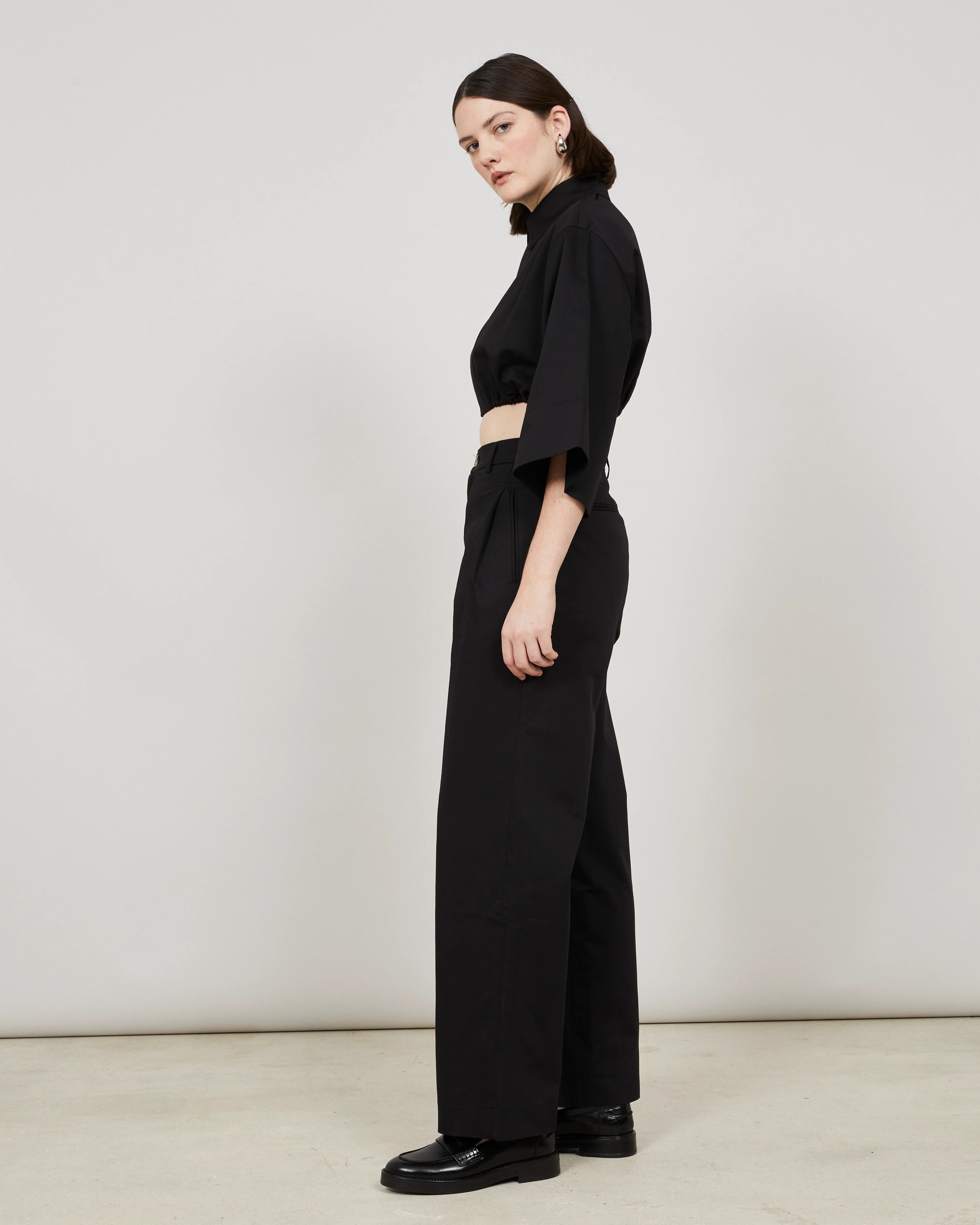 SOUTH - Wide-leg pleated trouser in cotton-linen twill