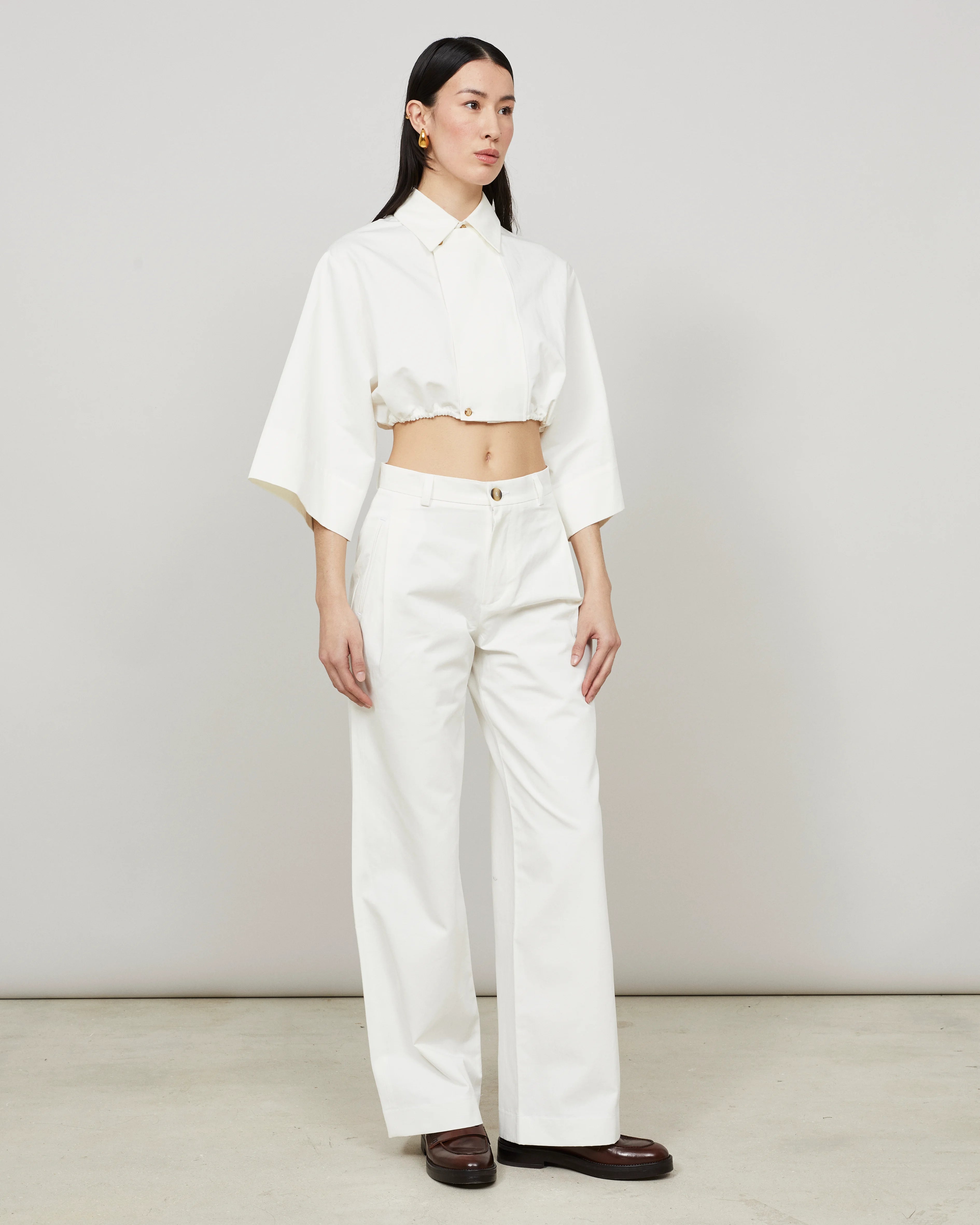 SOUTH - Wide-leg pleated trouser in cotton-linen twill