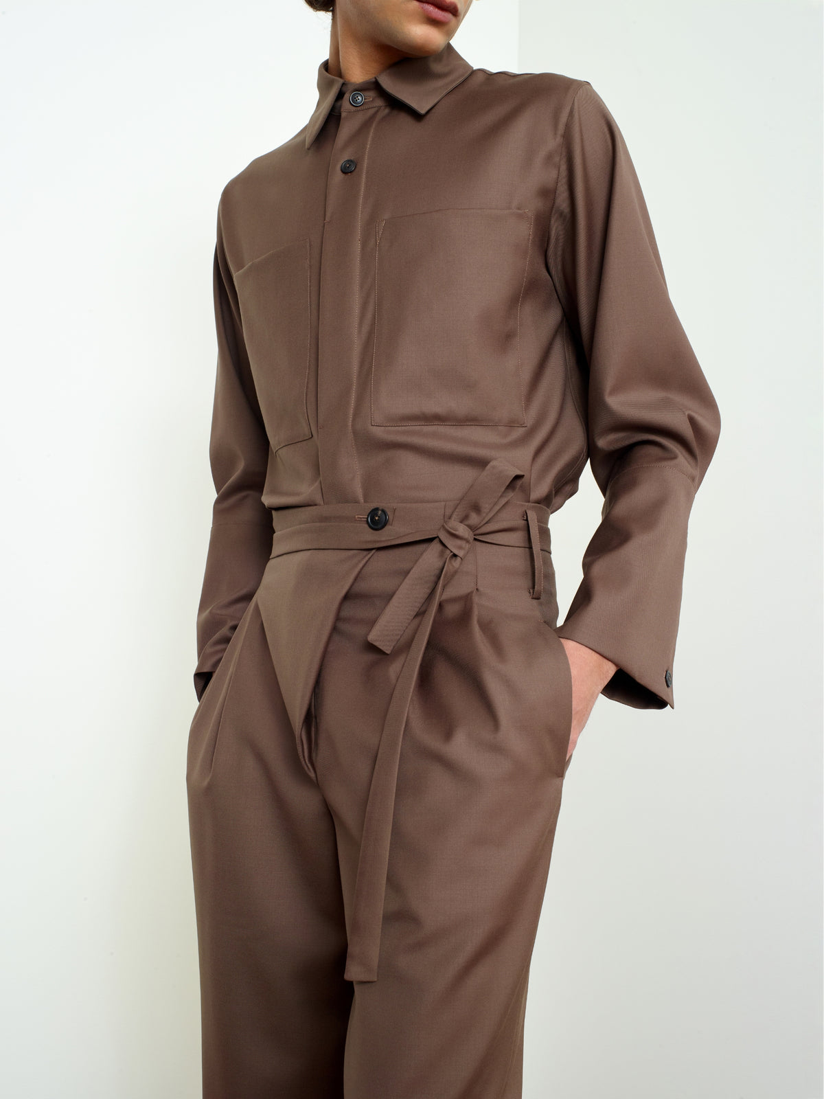 SPRING - Patch-pocket shirt in Super 130's merino wool