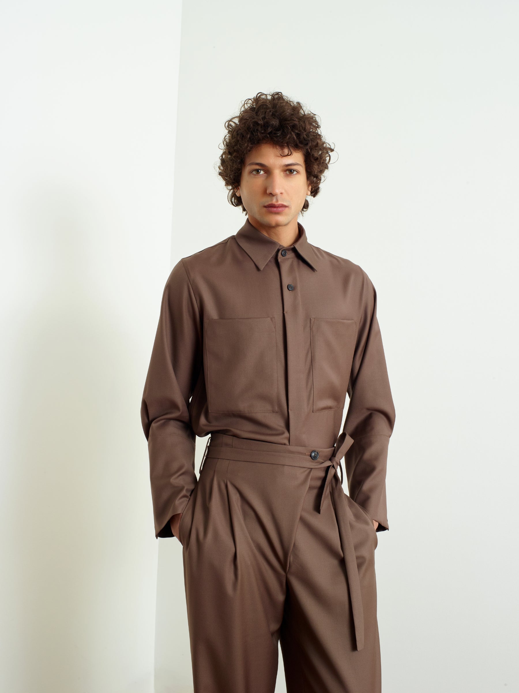 SPRING - Patch-pocket shirt in Super 130's merino wool