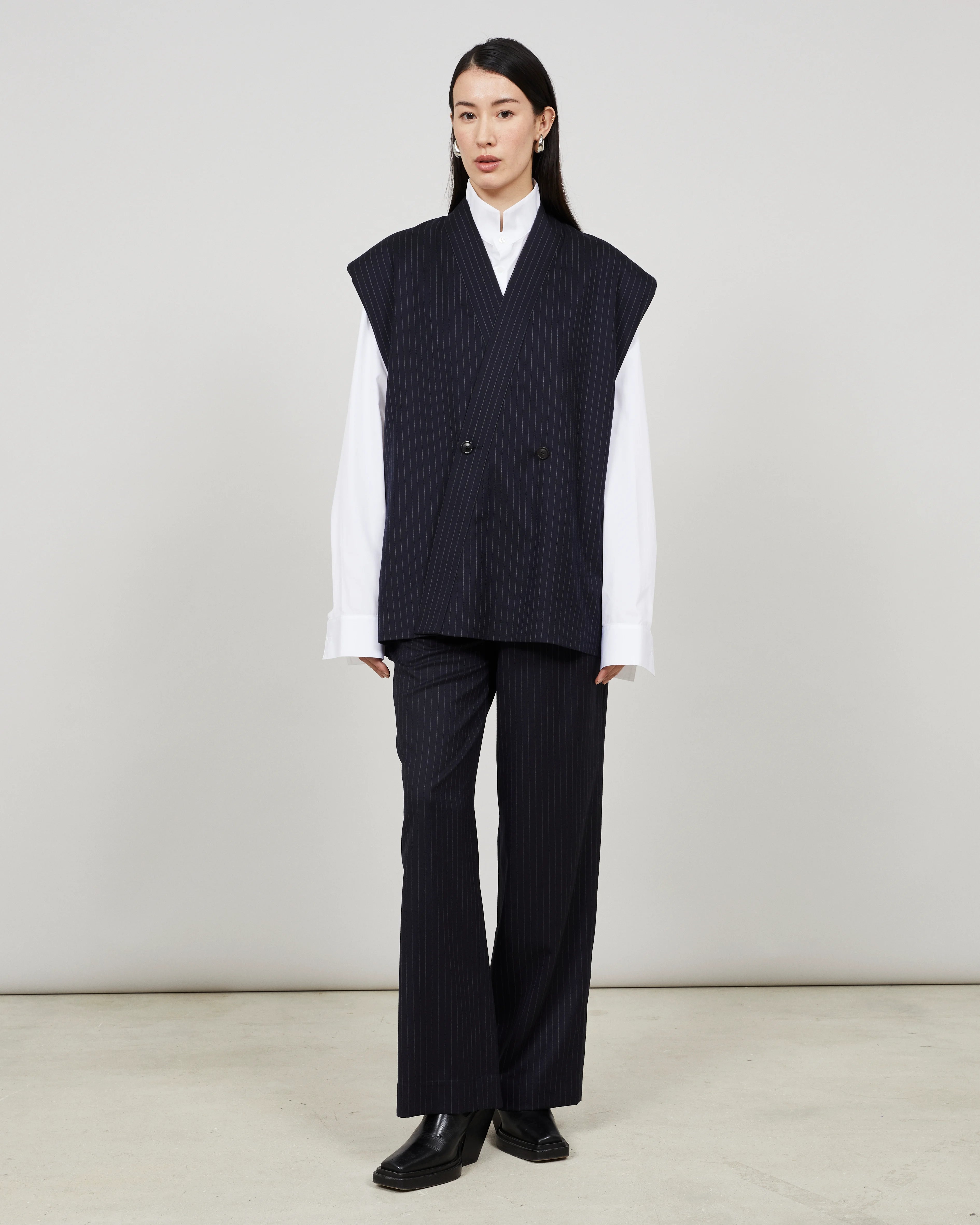 WESTE - Kimono-inspired vest in pinstriped flannel