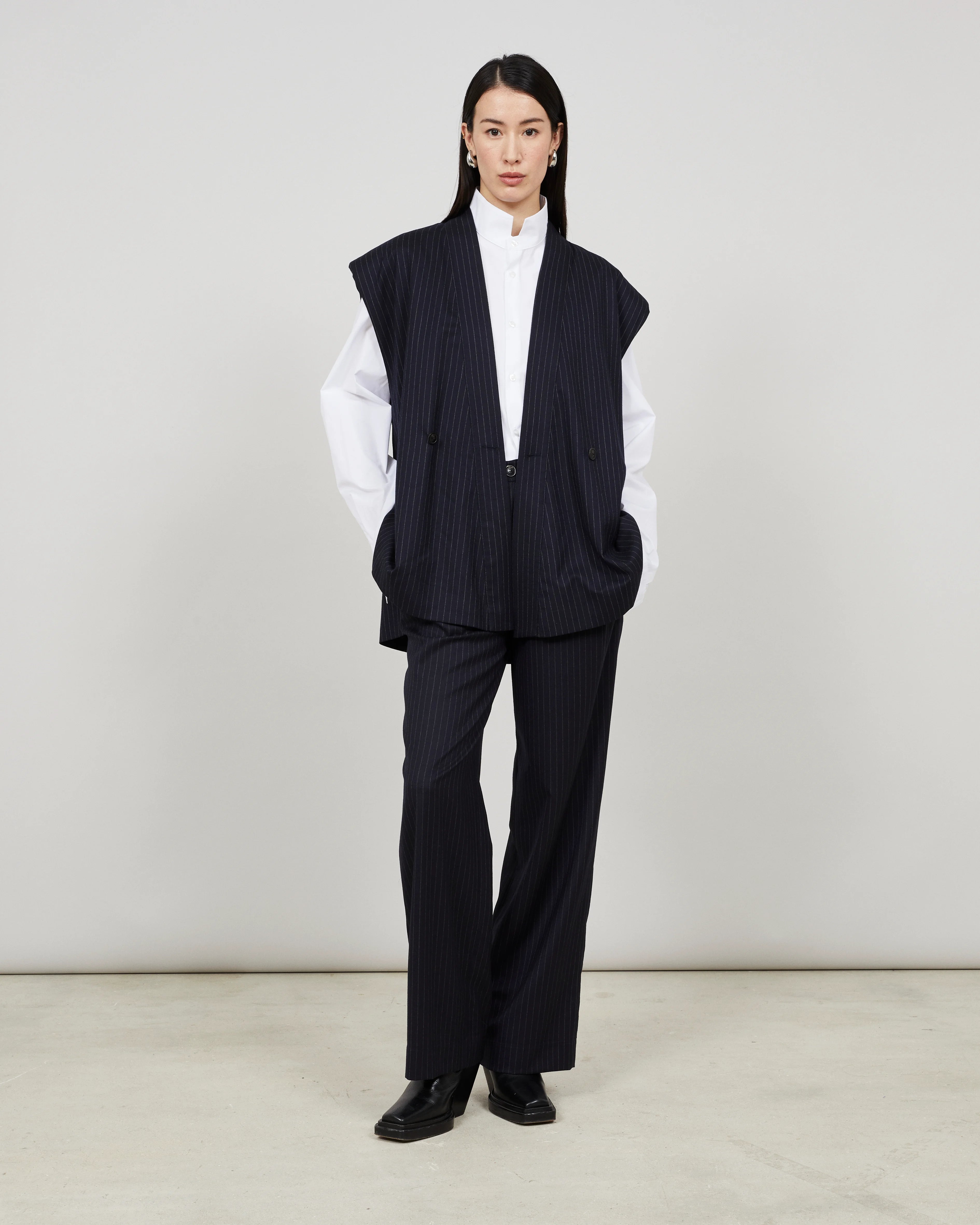 WESTE - Kimono-inspired vest in pinstriped flannel