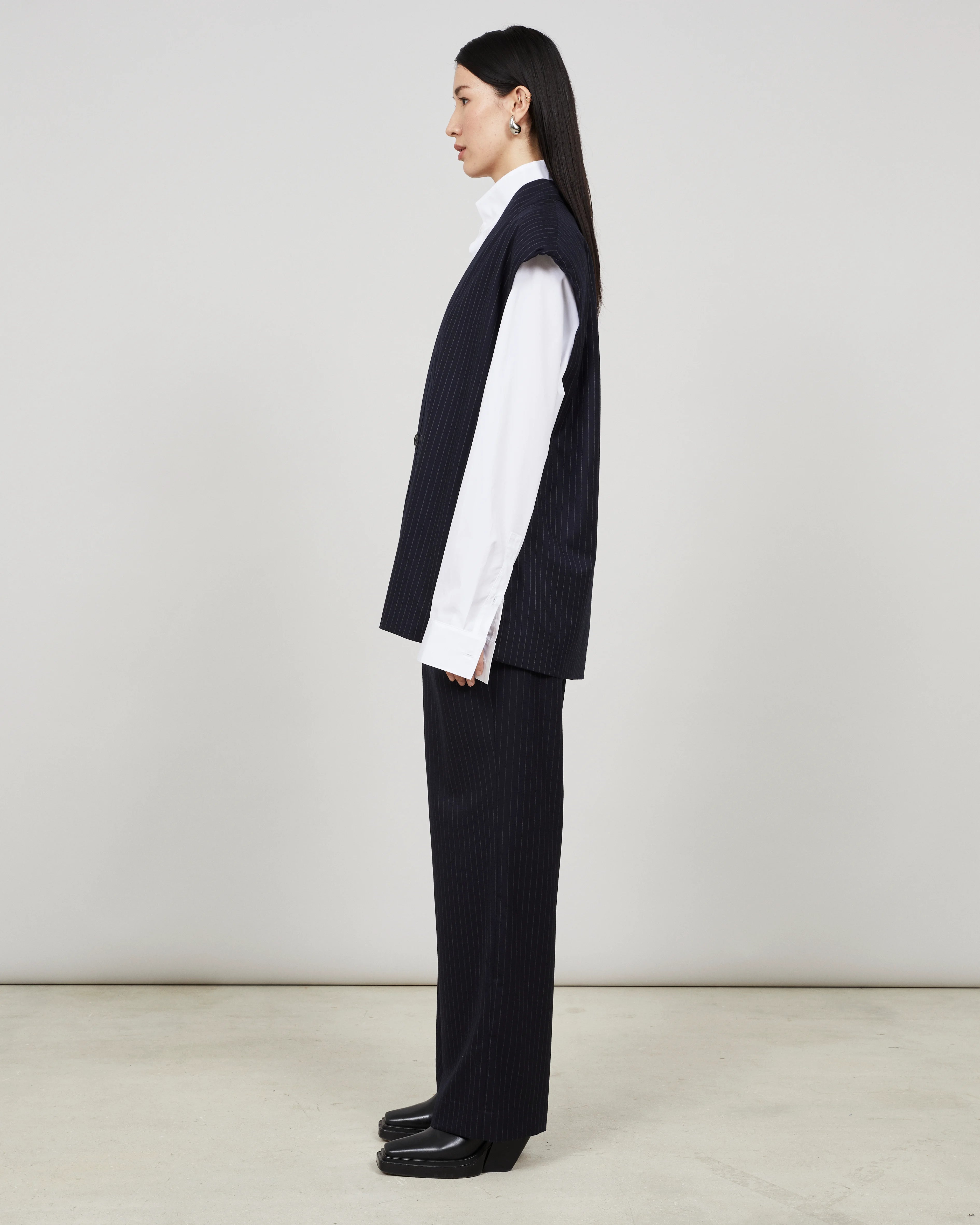 WESTE - Kimono-inspired vest in pinstriped flannel