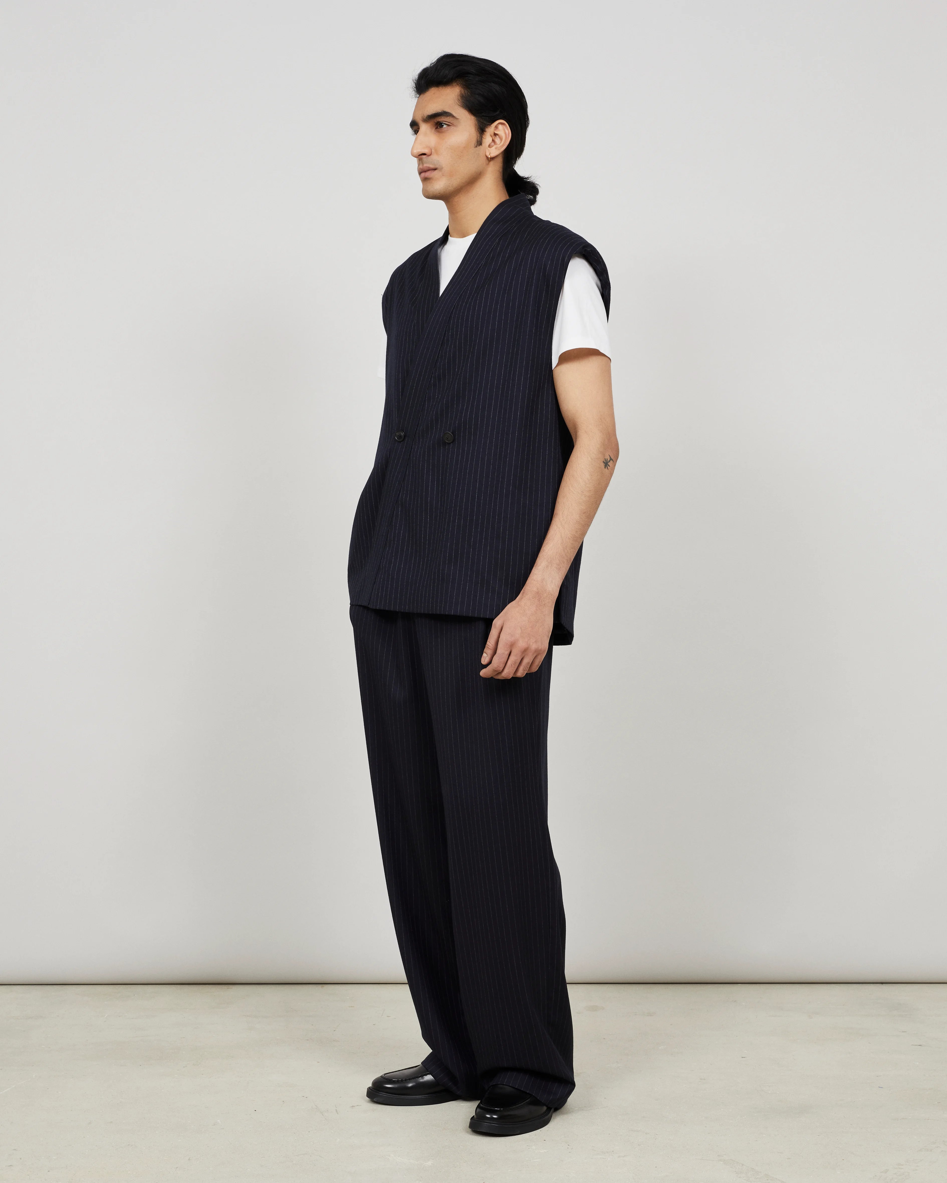 WESTE - Kimono-inspired vest in pinstriped flannel