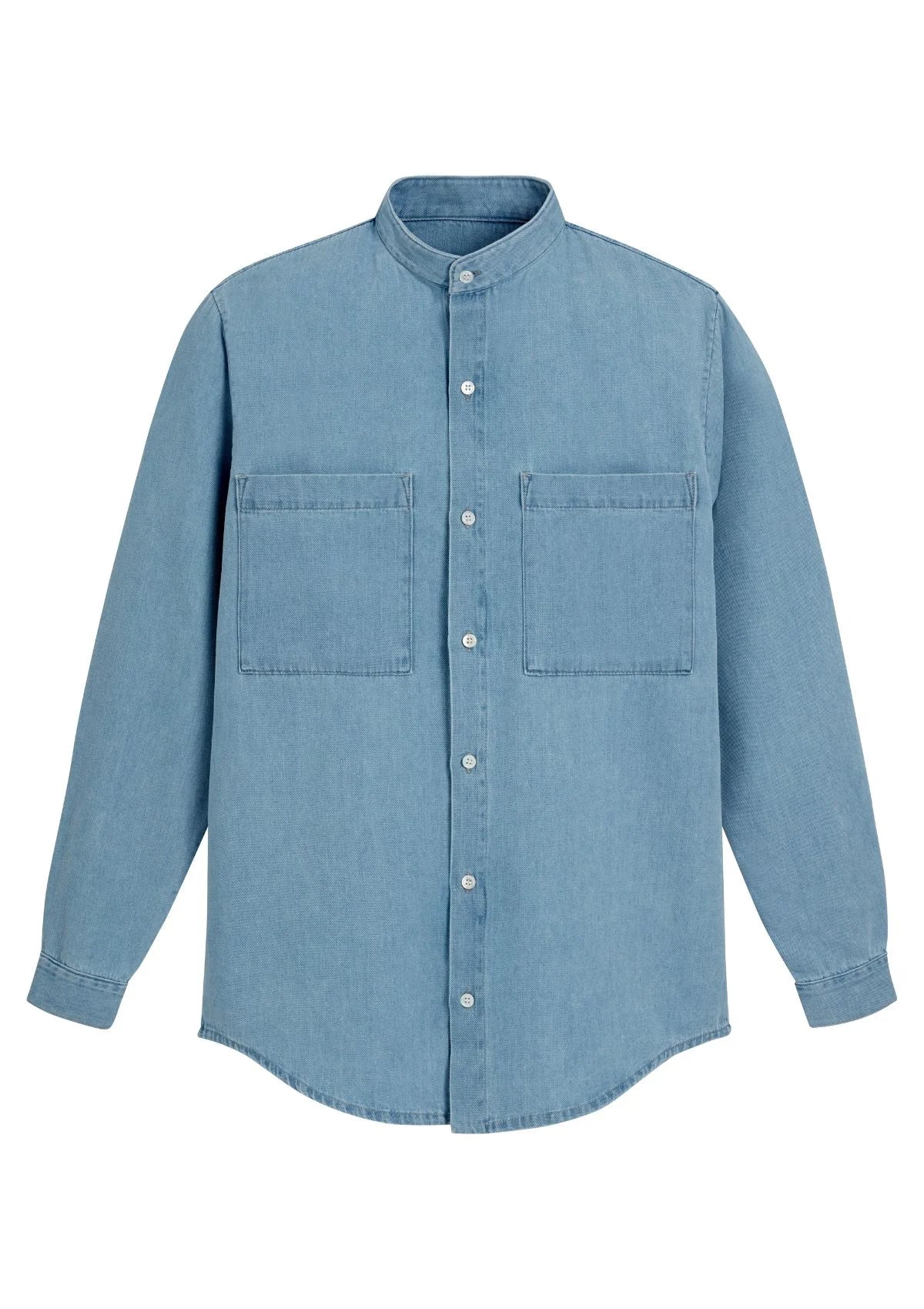 SPRING - Officer-collar shirt in washed denim