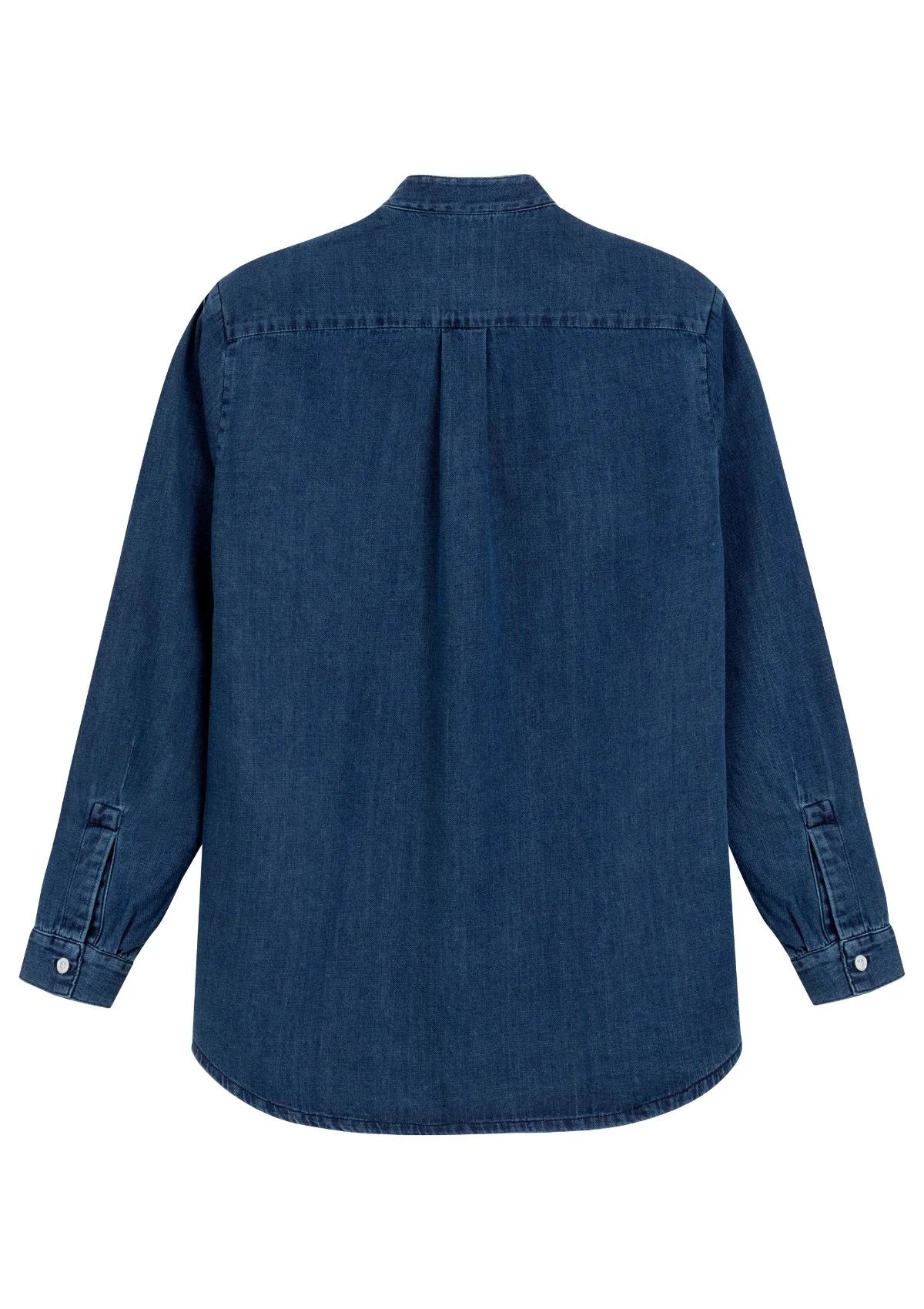 SPRING - Officer-collar shirt in washed denim