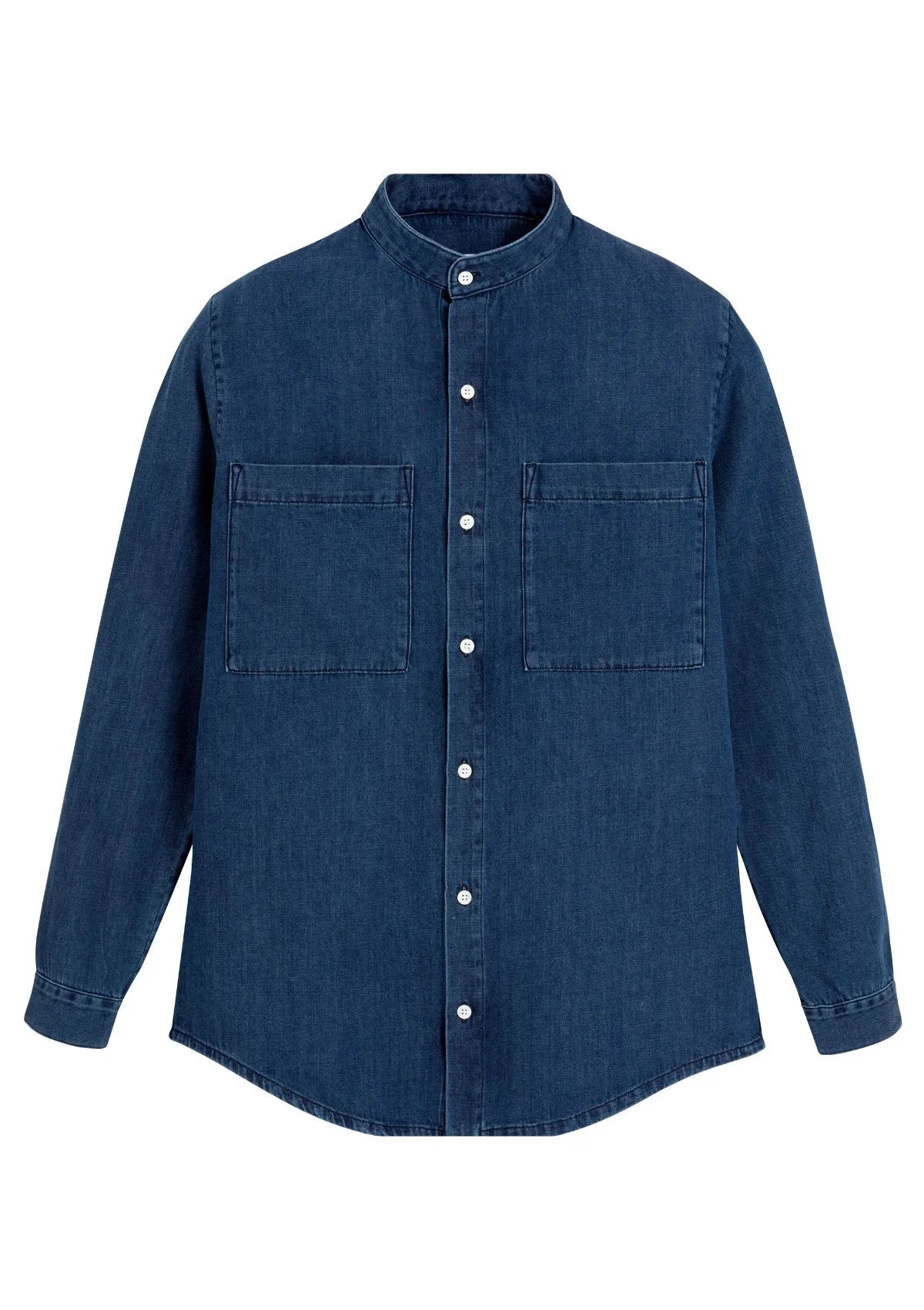 SPRING - Officer-collar shirt in washed denim