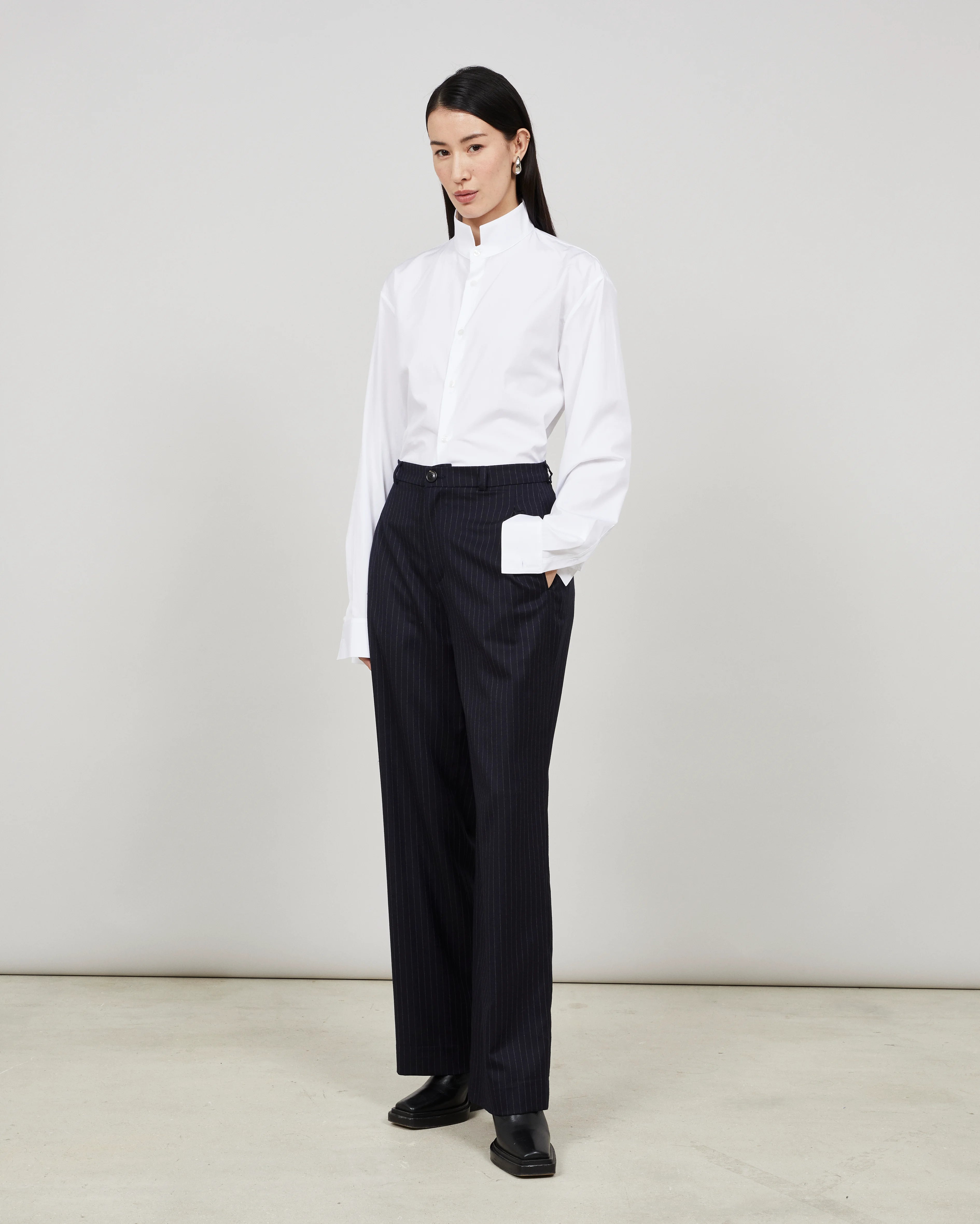 SOUTH - Wide-leg pleated trouser in pinstriped flannel
